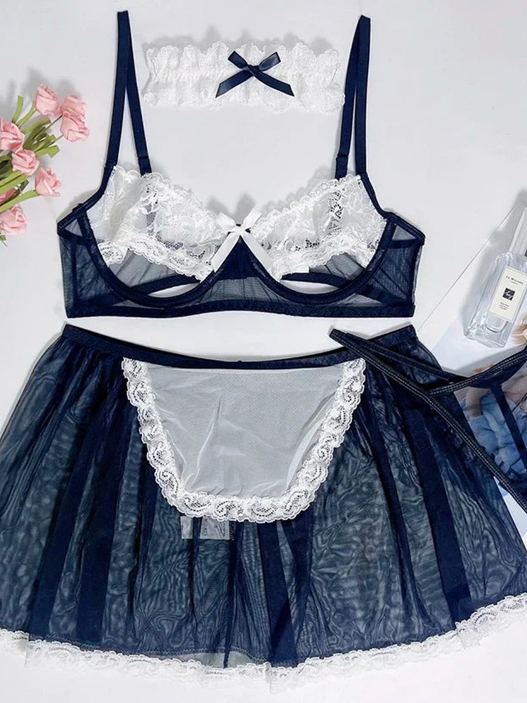 Women's Black White French Mai - Sheer Bra Lace 评论和价格